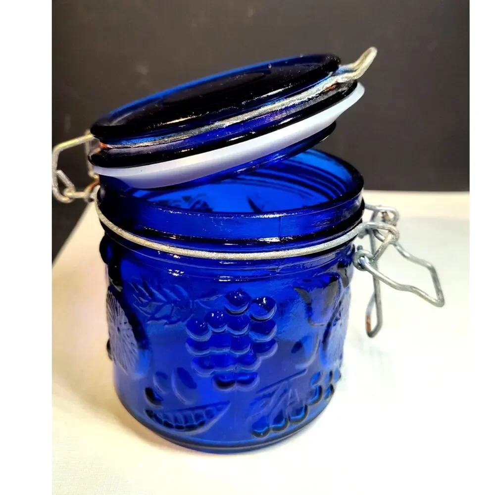 1056.  Cobalt Blue Cannister New Seal Wire Bale Hinged Lid